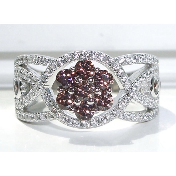 925 STERLING SILVER Chocolate Cubic Zirconia Cluster Ring - Picture 3 of 14